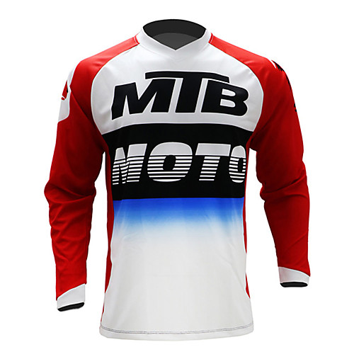 

21Grams Men's Long Sleeve Cycling Jersey Downhill Jersey Dirt Bike Jersey 100% Polyester Red / White Stripes Patchwork Gradient Bike Jersey Top Mountain Bike MTB Road Bike Cycling UV Resistant