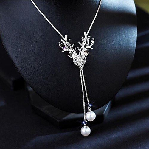 

Women's Blue Gray Cubic Zirconia Long Necklace Classic Elk Simple Classic Fashion Chrome Gold Silver 80 cm Necklace Jewelry 1pc For Gift Daily Festival