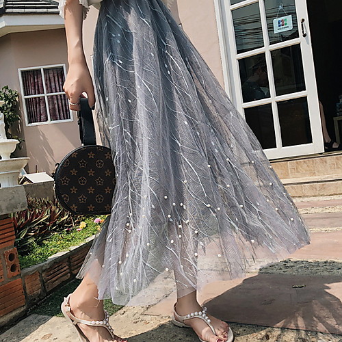 

Women's Swing Skirts - Solid Colored Blushing Pink Black Beige One-Size