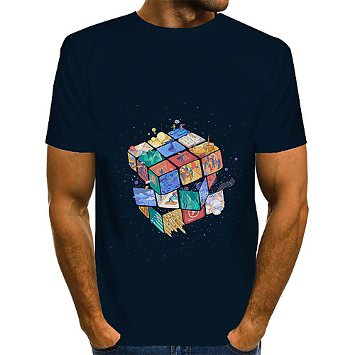 

Men's Daily Basic T-shirt - Color Block / 3D Print Rainbow