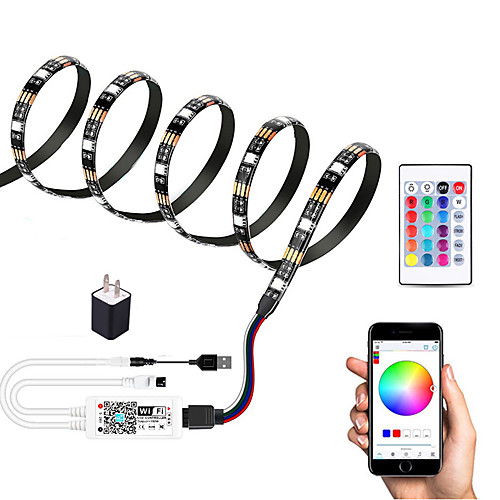 

1m WIFI Control Kit Flexible LED Light Strips / Light Sets / RGB Strip Lights 30 LEDs SMD5050 10mm 1 24Keys Remote Controller 1 set Multi Color Waterproof / APP Control / USB US EU TV Background 5 V