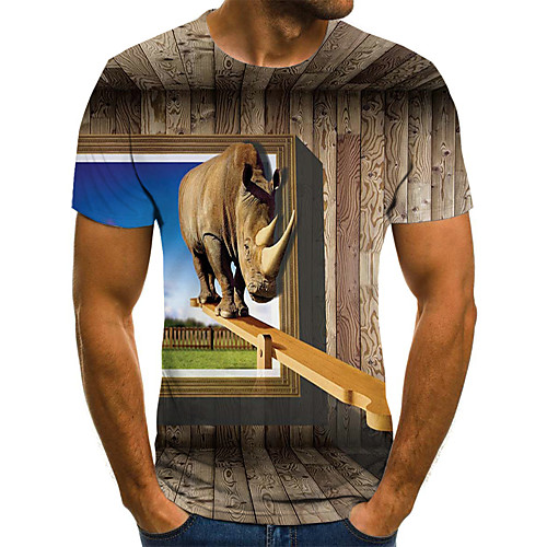 

Men's Daily Going out Street chic / Exaggerated T-shirt - Geometric / 3D / Graphic Pleated / Print Rainbow