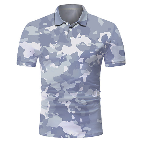 

Men's Club Weekend Rock / Exaggerated Polo - Color Block / 3D / Camo / Camouflage Print Light Blue