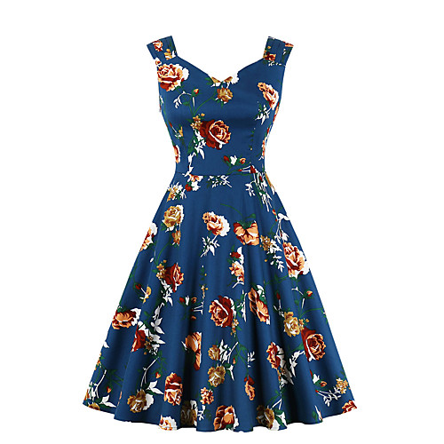 

Women's Blue Dress A Line Print S M