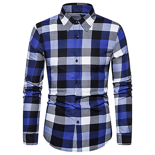 

Men's Check Shirt Basic Daily Classic Collar Wine / Blue / Red / Long Sleeve