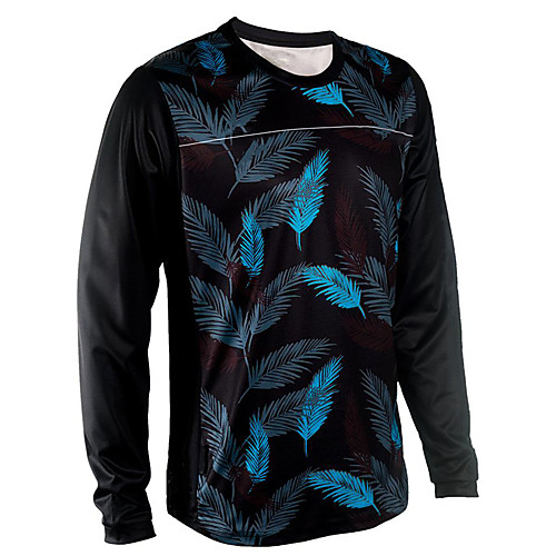 

21Grams Men's Long Sleeve Cycling Jersey Downhill Jersey Dirt Bike Jersey 100% Polyester Black / Blue Leaf Floral Botanical Bike Jersey Top Mountain Bike MTB Road Bike Cycling UV Resistant Breathable