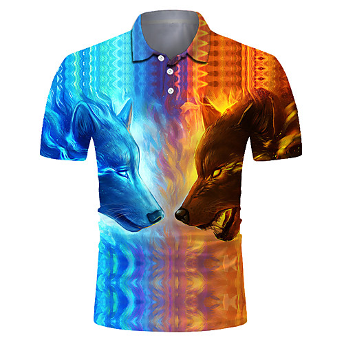 

Men's Club Weekend Rock / Exaggerated Polo - Color Block / 3D / Animal Wolf, Print Rainbow