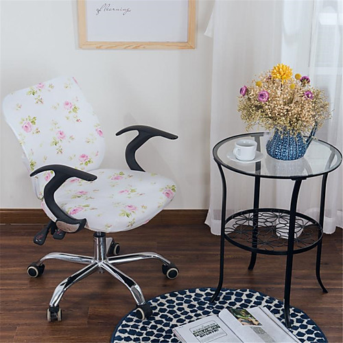 

Cream Floral Print Computer Office Chair Cover Split Protective Stretchable Cloth Polyester Universal Desk Task Chair Chair Covers Stretch Thicken Rotating Chair Slipcover