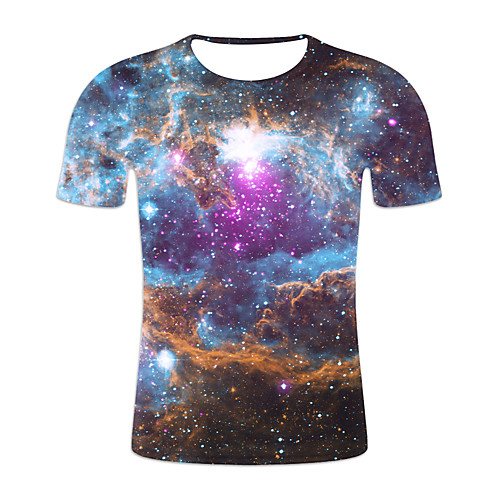 

Men's Plus Size Galaxy Color Block T-shirt Basic Exaggerated Daily Weekend Round Neck Rainbow / Short Sleeve