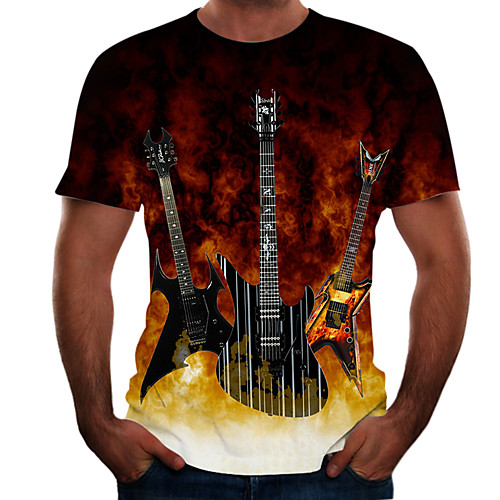 

Men's Daily Going out Basic / Street chic T-shirt - Color Block / Flame / Simulation Print Rainbow