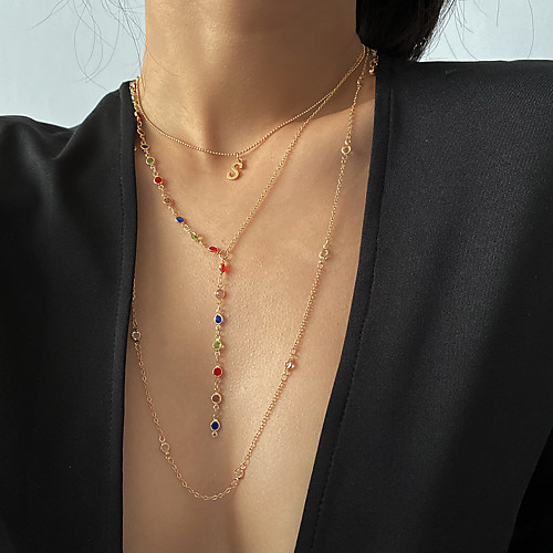 

Women's Pendant Necklace Necklace Crystal Necklace Pear Cut Simple Elegant Sweet Fashion Chrome Rainbow 35 cm Necklace Jewelry 2pcs For Anniversary Party Evening Street Beach Festival