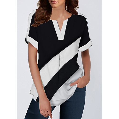 

Women's Daily Chic & Modern / Casual / Daily / Fashion Blouse - Color Block V Neck Black