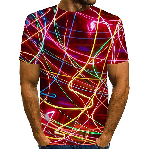 

Men's Daily Going out Street chic / Exaggerated T-shirt - Geometric / 3D / Graphic Pleated / Print Rainbow