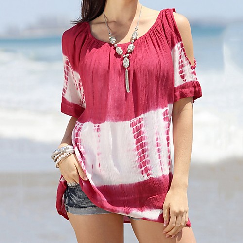 

Women's Daily T-shirt - Color Block / Tie Dye Red