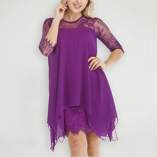 

Women's 2020 Plus Size Wine Purple Dress Spring & Summer Sheath Solid Colored S M Slim / Lace