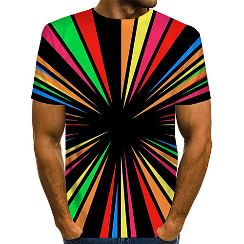 

Men's Daily Weekend Basic / Exaggerated T-shirt - Color Block / Rainbow / Abstract Print Rainbow