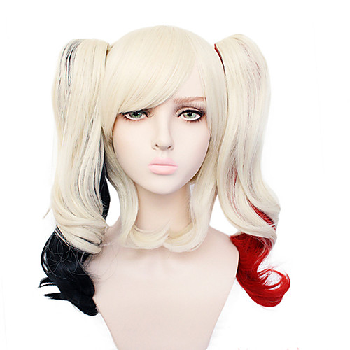

Harley Quinn Cosplay Wigs Women's With 2 Ponytails 12 inch Heat Resistant Fiber Curly Multi-color Blonde Anime