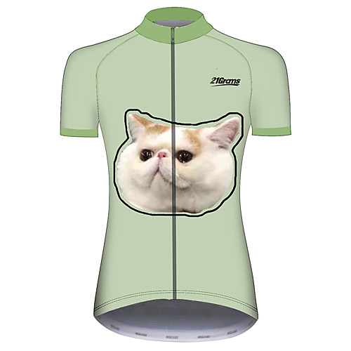 

21Grams Women's Short Sleeve Cycling Jersey Green Cat Animal Funny Bike Jersey Top Mountain Bike MTB Road Bike Cycling UV Resistant Breathable Quick Dry Sports Clothing Apparel / Stretchy / Race Fit