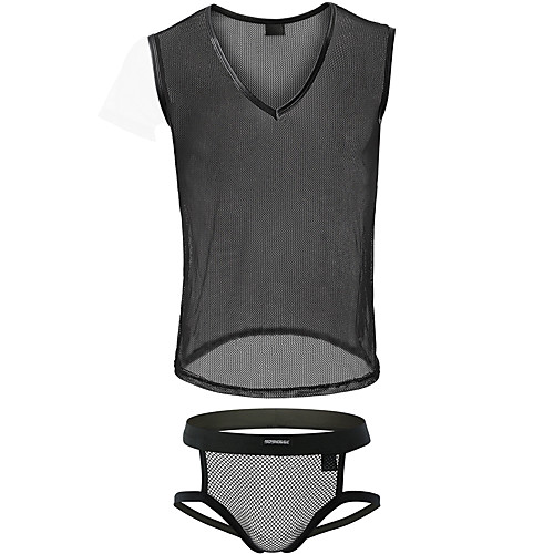 

Men's Mesh Suits Nightwear Solid Colored Black M L XL