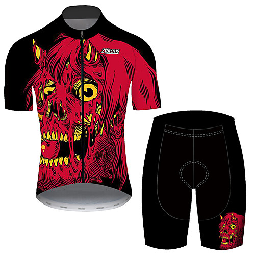 

21Grams Men's Short Sleeve Cycling Jersey with Shorts Black / Red Bike UV Resistant Quick Dry Sports Patterned Mountain Bike MTB Road Bike Cycling Clothing Apparel / Stretchy