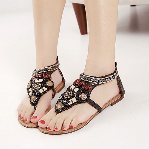 

Women's Sandals Flat Heel Open Toe PU Summer Black / Beige