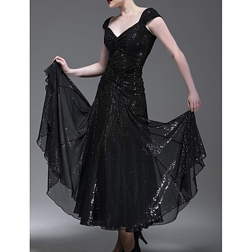 

Ballroom Dance Dress Pleats Paillette Women's Performance Cap Sleeve Polyester Taffeta