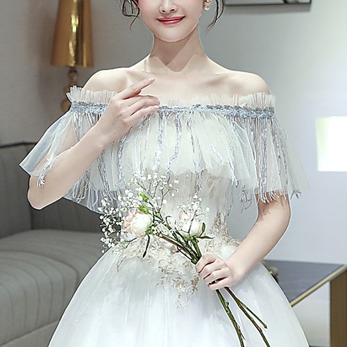 

Short Sleeve Collars Tulle Wedding Shawl & Wrap With Solid