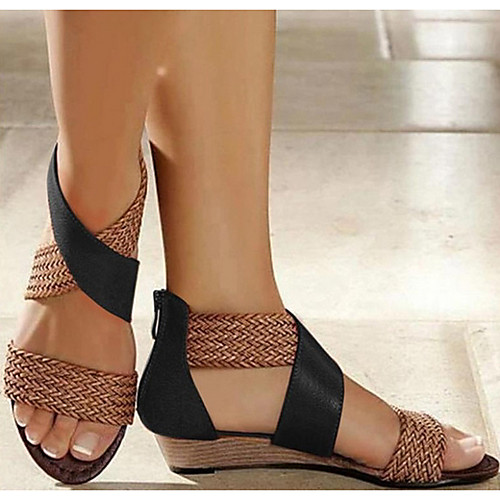 

Women's Sandals Wedge Heel Open Toe PU Summer Red / Black