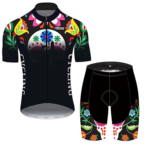 

21Grams Men's Short Sleeve Cycling Jersey with Shorts Black / Green Bike UV Resistant Quick Dry Sports Patterned Mountain Bike MTB Road Bike Cycling Clothing Apparel / Stretchy