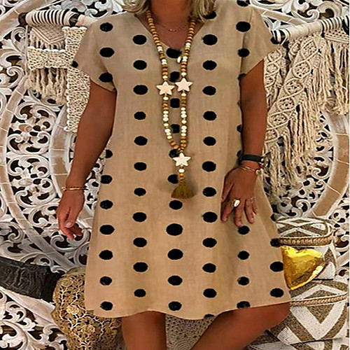 

Women's Yellow Red Dress Elegant Shift Polka Dot S M