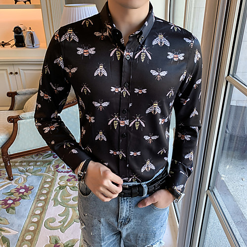 

Men's Daily Going out Basic / Elegant Shirt - Color Block Black