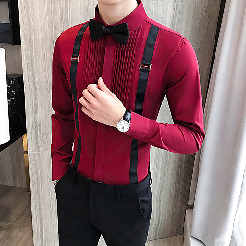 

Men's Daily Going out Basic / Elegant Shirt - Striped / Color Block Wine