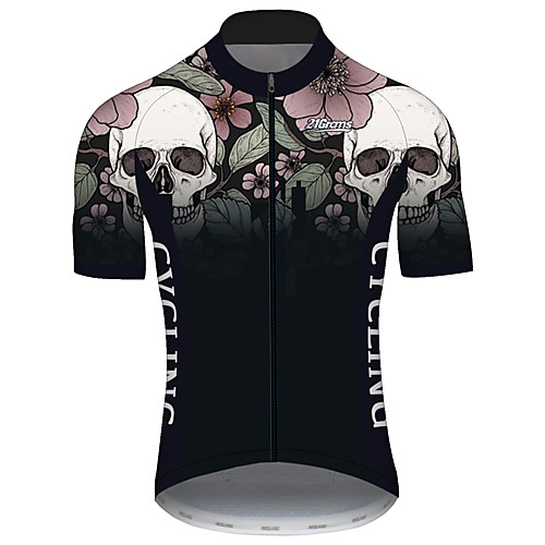 

21Grams Men's Short Sleeve Cycling Jersey Black / White Skull Bike Jersey Top Mountain Bike MTB Road Bike Cycling UV Resistant Breathable Quick Dry Sports Clothing Apparel / Stretchy