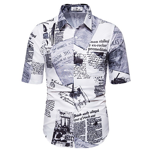 

Men's Daily Holiday Boho / Tropical Shirt - Striped / Geometric / Scenery Tropical Leaf, Print White