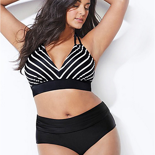 

Women's Black Bikini Swimwear Swimsuit - Striped L XL XXL Black