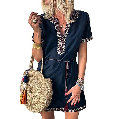 

Women's Wine Green Dress Tunic Print S M