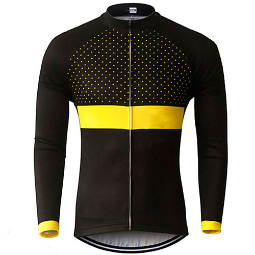 

21Grams Men's Long Sleeve Cycling Jersey 100% Polyester Black / Yellow Polka Dot Bike Jersey Top Mountain Bike MTB Road Bike Cycling UV Resistant Breathable Quick Dry Sports Clothing Apparel