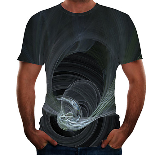 

Men's Daily Basic T-shirt - Color Block / 3D Print Gray