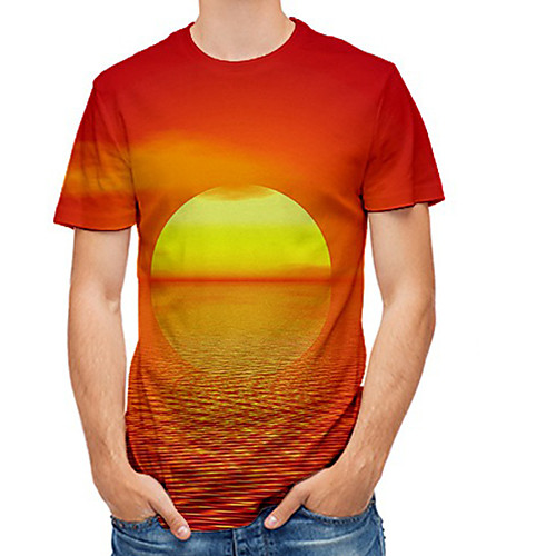 

Men's Plus Size 3D Print T-shirt Basic Daily Round Neck Orange / Short Sleeve