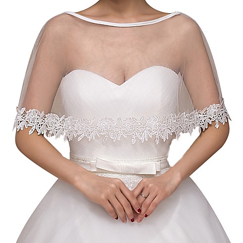

Half Sleeve Collars Tulle Wedding Shawl & Wrap With Solid