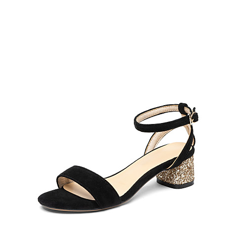 

Women's Sandals Chunky Heel Open Toe Buckle Suede Classic / Minimalism Spring & Summer Almond / Pink / Black / Party & Evening