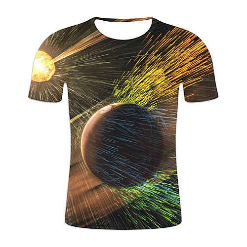 

Men's Plus Size Galaxy Color Block T-shirt Basic Exaggerated Daily Weekend Round Neck Rainbow / Short Sleeve