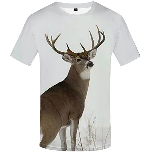 

Men's Daily Sports Basic / Street chic T-shirt - 3D / Graphic / Animal Print White