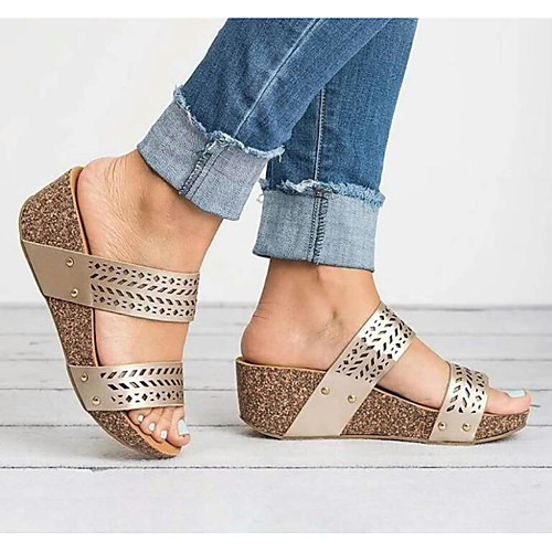 

Women's Sandals Wedge Heel Open Toe PU Spring & Summer Gold / White / Brown