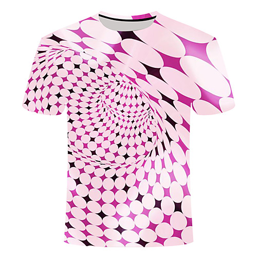 

Men's Daily Going out Basic T-shirt - 3D / Visual Deception Print Fuchsia