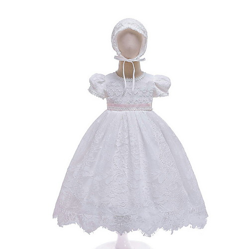 

Princess Floor Length First Communion Christening Gowns - POLY Short Sleeve Jewel Neck with Lace / Appliques