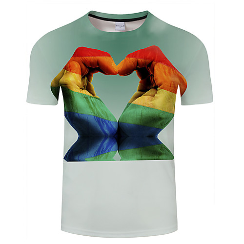 

Men's Daily Going out Exaggerated T-shirt - 3D / Rainbow / Graphic Print Light Green