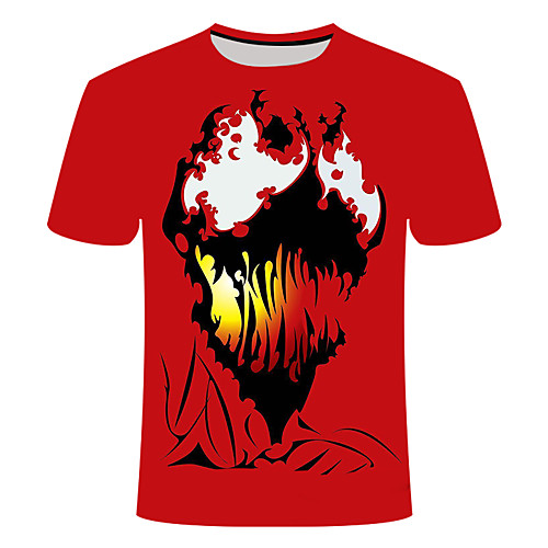 

Men's Daily Going out Basic T-shirt - Geometric / 3D / Graphic Print Red