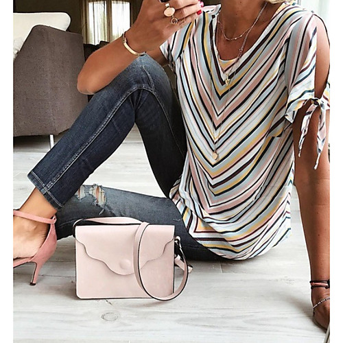 

Women's Daily T-shirt - Striped Beige