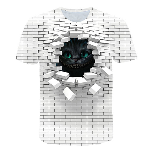 

Women's Daily Sports Basic / Exaggerated Plus Size T-shirt - Color Block / 3D / Animal Black & White / Cat, Print White